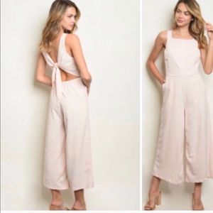 Blush Jumpsuit Tie Back palazzo Leg with pockets